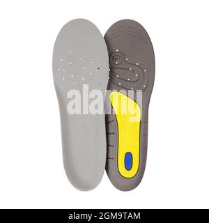 Orthopedic insoles isolated on white background. Two sides of an orthopedic insole in one photo Stock Photo