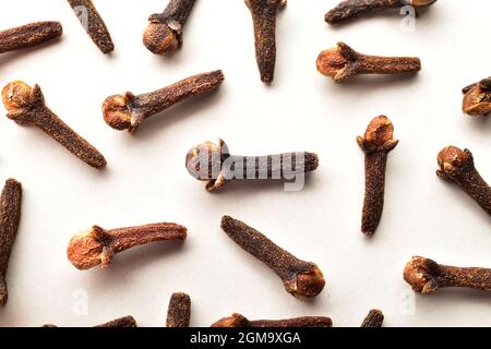 Macro image of cloves isolated on white background, close up of dry clove Stock Photo