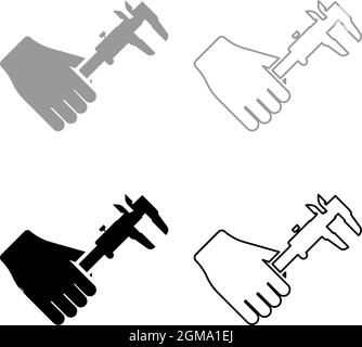 Calliper in hand Caliper in arm Measuring device measure use set icon grey black color vector illustration flat style simple image Stock Vector