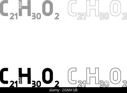 Chemical formula C21H30O2 Cannabidiol CBD Phytocannabinoid marijuana pot grass hemp cannabis molecule set icon grey black color vector illustration Stock Vector