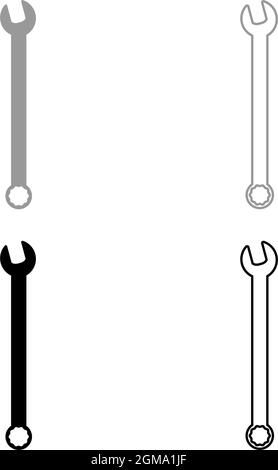Wrench hexagon Spanner Hand tool Mechanic engineer instrument set icon grey black color vector illustration flat style simple image Stock Vector