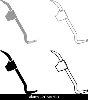 Crowbar in hand holding tool use Arm using Multifunctional utility bar set icon grey black color vector illustration flat style simple image Stock Vector