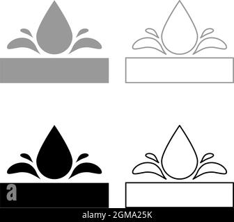 Waterproof Water resistant surface Drop pushing out foundation impermeable fabric wet protection Hydrophobic material set icon grey black color Stock Vector