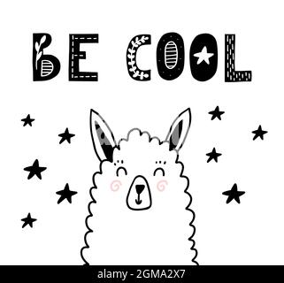 Be cool scandinavian poster with llama. Vector nursery room decor. Stock Vector