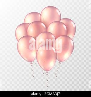 Pink balloons. Bunch of helium golden rose baloons. Gold realistic ballon vector illustration. Stock Vector