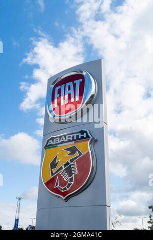 Fiat logo on a car dealership sign in the UK Stock Photo - Alamy