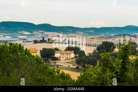 San Quirico d'Orcia, Italy (14th September 2021) - View of the countryside outside the town of Bagno Vignoni in Tuscany Stock Photo