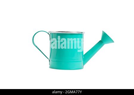 Green watering can on white background, isolate Stock Photo