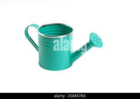 Green watering can on white background, isolate Stock Photo
