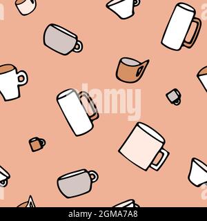Pattern with kitchen mug on a beige background. Stock Vector