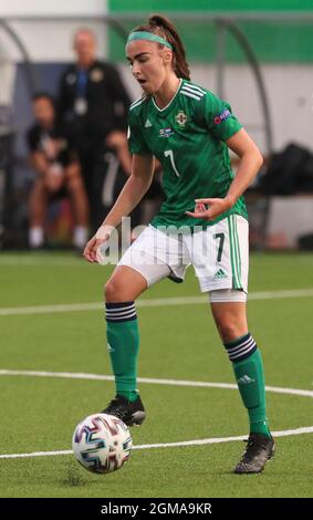 Northern Ireland's Chloe McCarron in action during the UEFA Qualifier match at Inver Park, Larne. Picture date: Friday September 17, 2021. See PA story SOCCER N Ireland Women. Photo credit should read: Brian Lawless/PA Wire. RESTRICTIONS: Use subject to restrictions. Editorial use only, no commercial use without prior consent from rights holder. Stock Photo