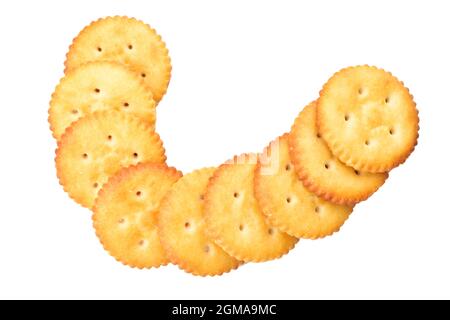healthy cracker biscuits isolated on white background, salty tasty biscuits Stock Photo