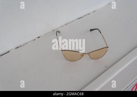 Polyrazaionic glasses holiday navigation sunny vessel sport people. Cruise shipboard carnival, tourists seascape cruise liner lifeboat lower deck dron Stock Photo