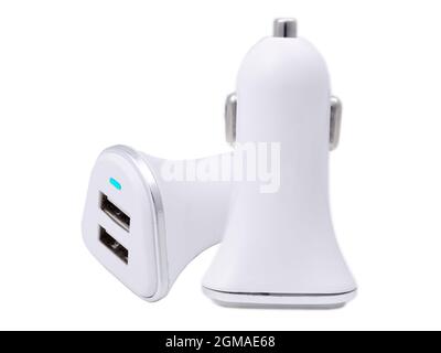 USB electronics device car charger isolated on white Stock Photo