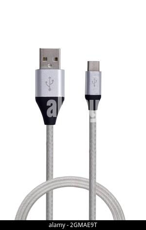 USB cable is silver, isolated on white background Stock Photo