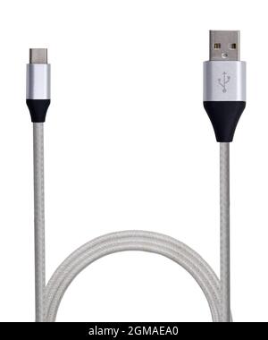 premium silver micro usb cable isolated on white background Stock Photo