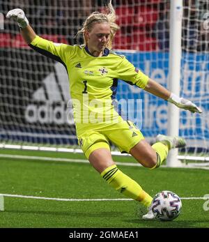 Northern Ireland's Jacqueline Burns in action during the UEFA Qualifier match at Inver Park, Larne. Picture date: Friday September 17, 2021. See PA story SOCCER N Ireland Women. Photo credit should read: Brian Lawless/PA Wire. RESTRICTIONS: Use subject to restrictions. Editorial use only, no commercial use without prior consent from rights holder. Stock Photo