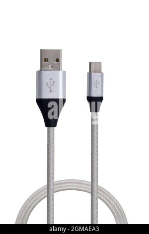 silver USB Cable Plug isolated on White Background Stock Photo