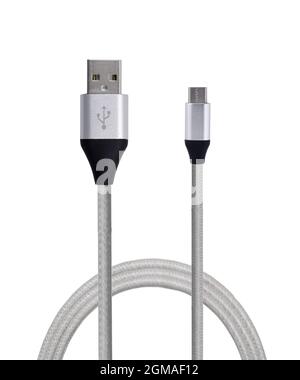 c type cable isolated on white background, silver color, premium quality. Stock Photo
