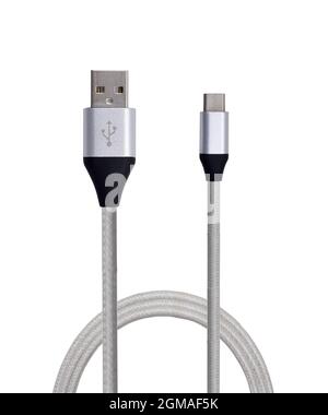 silver USB Cable Plug isolated on White Background Stock Photo