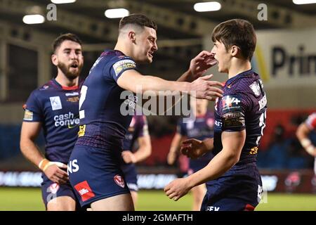 Manchester, UK. 17th Sep, 2021. Jonathan Bennison (31) of St Helens scores to make it 0-4 and celebrates in, on 9/17/2021. (Photo by Richard Long/News Images/Sipa USA) Credit: Sipa USA/Alamy Live News Credit: Sipa USA/Alamy Live News Stock Photo