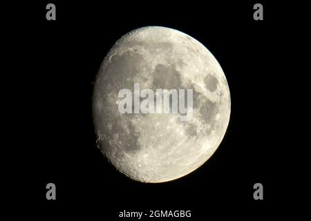 Sheerness, Kent, UK. 17th September, 2021. UK Weather: the waxing gibbous moon in a clear sky above Sheerness, Kent this evening. Credit: James Bell/Alamy Live News Stock Photo