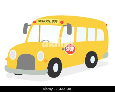 School Bus children vector illustration. Student transport cartoon isolated on white. Stock Vector