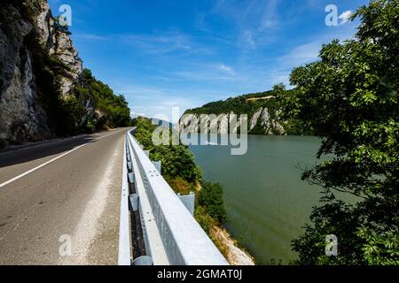 The Danube River with the big boilers between Romania and Serbia Stock Photo
