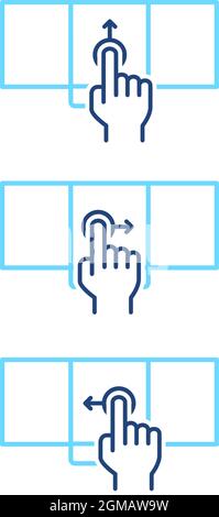 Set of mobile phone with different swipe gesture blue line icons. Smartphone with interface carousel sides. UI control web elements. Stock Vector
