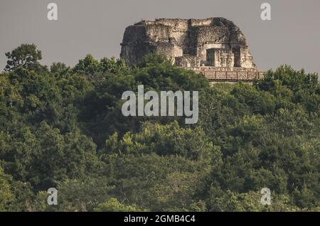 Scenic view of Temple II, Temple of the Masks in Tikal, Guatemala Stock Photo