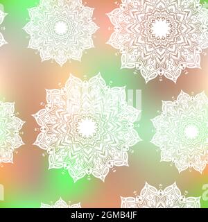 Seamless pattern with hand drawn mandala. Vector illustration isolated on colored background. For interior design, wallpaper, packaging, posters, card Stock Vector