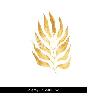 Floral hand drawn golden silhouette leaves. Cute isolated elements. Clip art for stationery, web design. Modern watercolor gold floral compositions Stock Vector