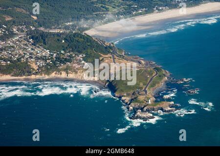 Aerial view of Yaquina Head, Oregon Coast near Newport. Stock Photo
