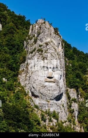 The statue of Decebal Rex at the Danube River in Romania Stock Photo