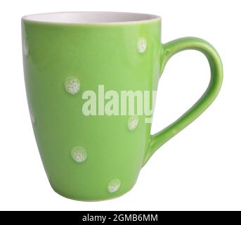 green ceramic mug isolated on white background, cheap mug Stock Photo