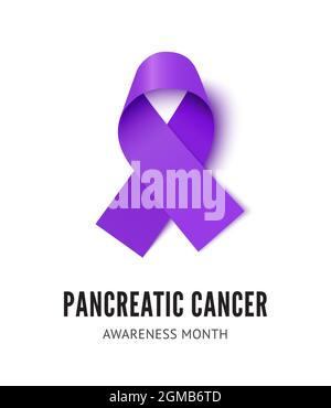 Pancreatic cancer awareness ribbon vector illustration isolated on white background. Realistic vector Purple silk ribbon with loop Stock Vector