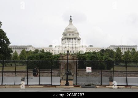 Washington, United States. 17th Sep, 2021. Fence and an area closed sign are installed around the US Capitol Hill ahead of Justice for J6 rally in Washington DC. Credit: SOPA Images Limited/Alamy Live News Stock Photo