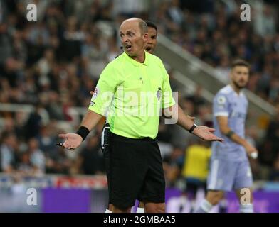 Newcastle, UK, 17th September 2021. Referee Mike Dean during the Premier League match at St. James's Park, Newcastle. Picture credit should read: Alex Dodd / Sportimage Stock Photo