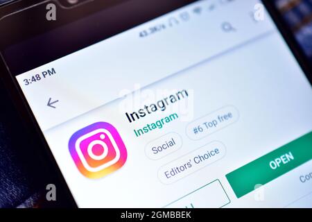 Delhi, india, May 13, 2019:  instagram application icon on smartphone Stock Photo