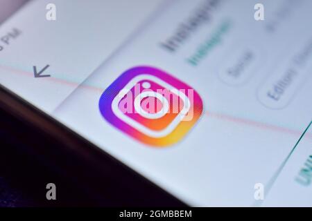 Delhi, india, May 13, 2019:  instagram application icon on smartphone Stock Photo