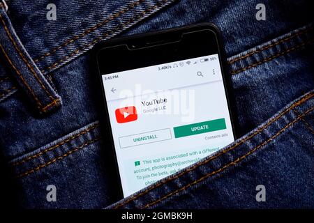 Delhi, India, May 13, 2019: YouTube application on smartphone Stock Photo