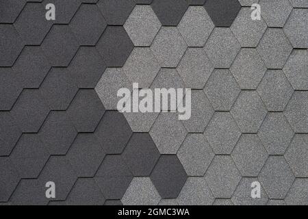 Roof shingles textures as background. Detail shot of flexible roof shingles. Stock Photo