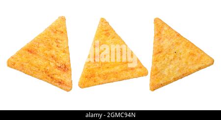 Triangle corn chips isolated on white background with clipping path Stock Photo