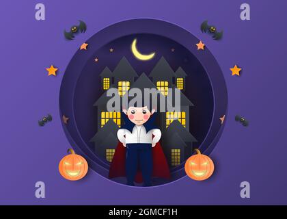 halloween paper cut style theme with vampire illustration editable eps cc Stock Vector