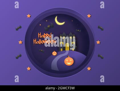 halloween paper cut style theme with castle illustration editable eps cc Stock Vector