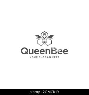 modern minimal Queen Bee hive Crown Logo design Stock Vector