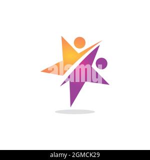 abstract people team work star logo icon flat concept vector graphic design Stock Vector