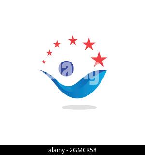 people wave star abstract logo icon flat concept vector graphic design Stock Vector