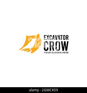 Modern EXCAVATOR CROW bird digger Logo design Stock Vector