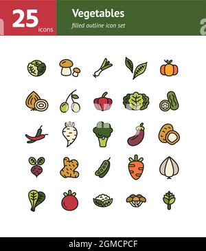 Vegetables filled outline icon set. Vector and Illustration. Stock Vector